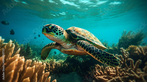 Green turtle underwater in the sea