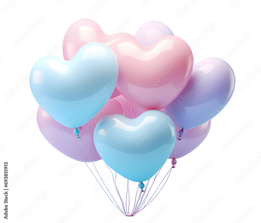 Pink heart shape balloons isolated on transparent background