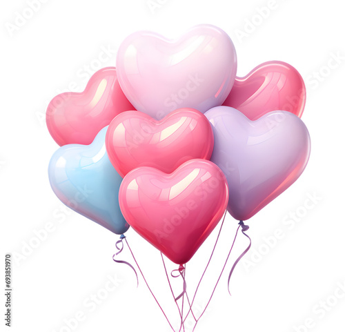 Pink heart shape balloons isolated on transparent background