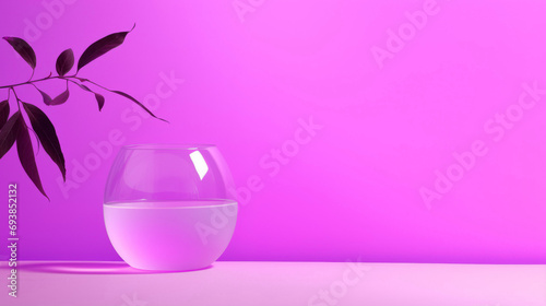 A close-up of a glass of water stands on a purple background with a copy space. © liliyabatyrova