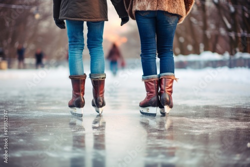 Winter Friendship: Ice Skating Together at Dusk