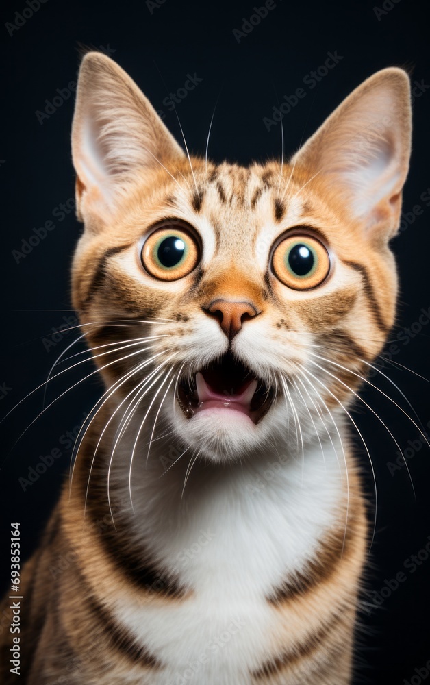 Shocked,surprised Cat with Wide Eyes,black background