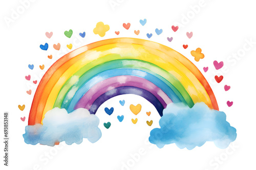 Watercolor cute Rainbow on transparent  background