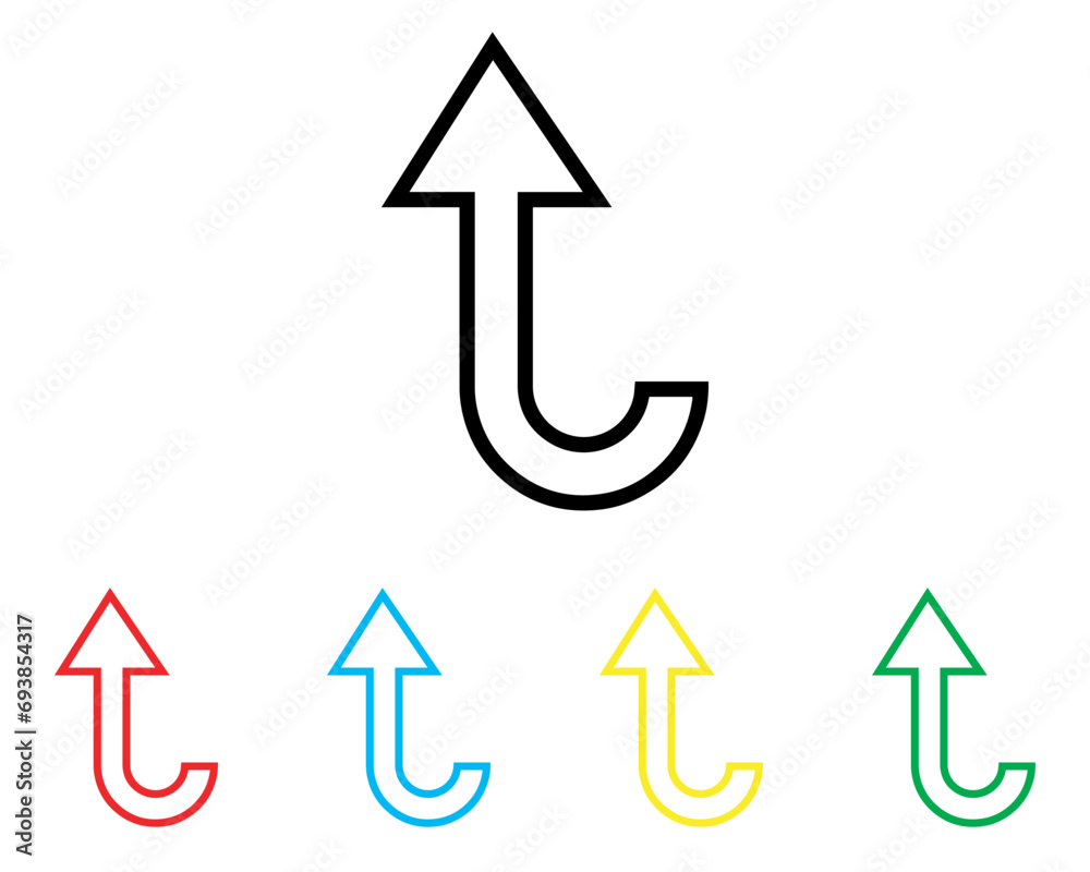 Directional arrow icon vector. Turn icon sign symbol in trendy flat style. Set elements in colored icons. Arrow up vector icon illustration isolated on white background Directional arrow icon vector. Turn icon sign symbol in trendy flat style. Set elements in colored icons. Arrow up vector icon illustration isolated on white background