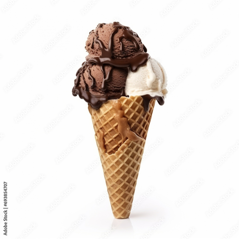 Premium Photo  Double scoop ice cream in a cup with chocolate chip  toppings generative ai