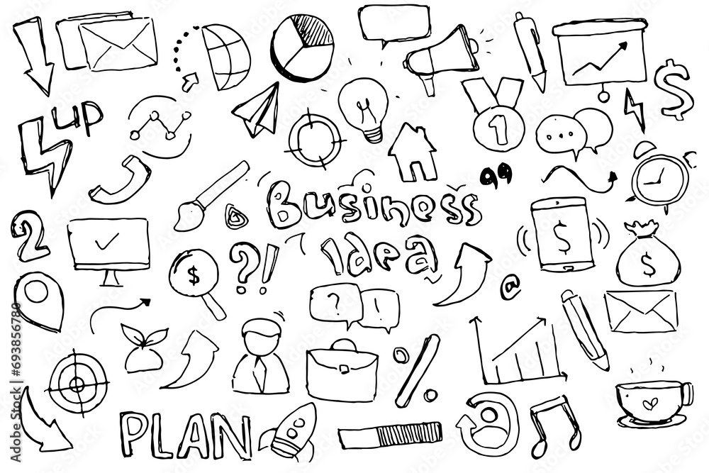 doodle art idea business hand drawn vector simple. with flowchart, statistic and element component business.