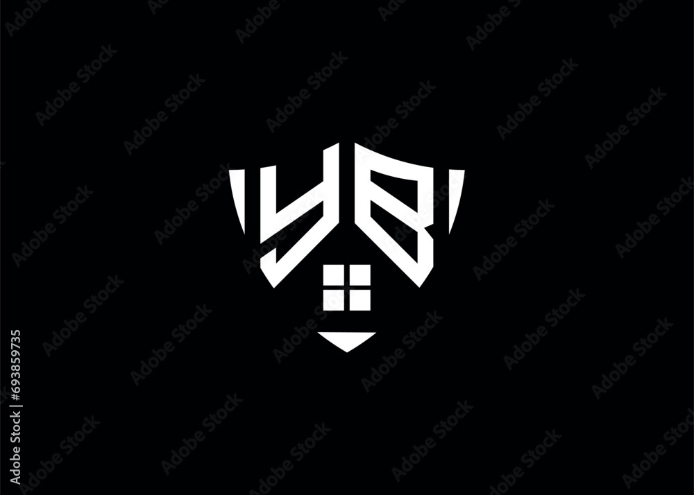 Obraz premium Real estate letter YB shield shape logo and house building vector template.
