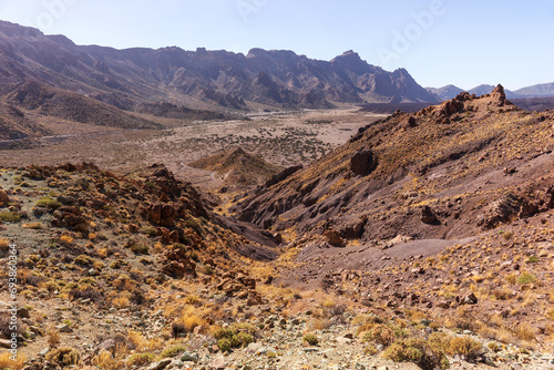 View of the rocks of Los Azulejos in the Teide National Park in Tenerife. Canary islands, Spain