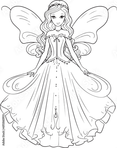 barbie fairies hand drawn coloring page isolated 
