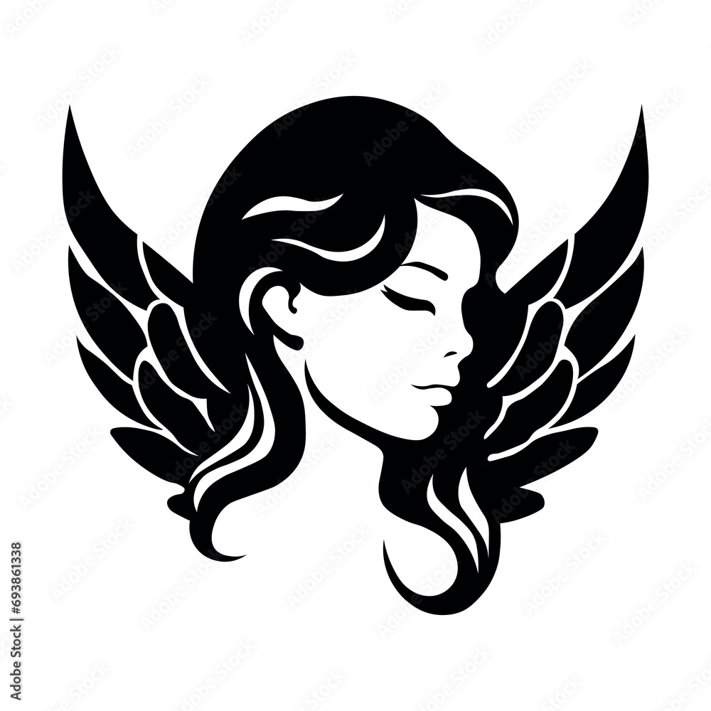Female angel vector black icon on white background Female angel vector black icon on white background