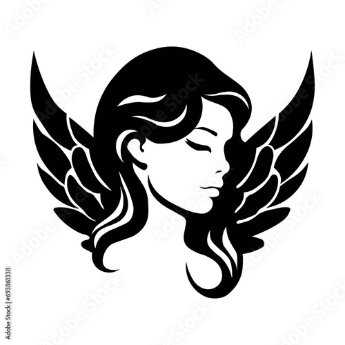 Female angel vector black icon on white background