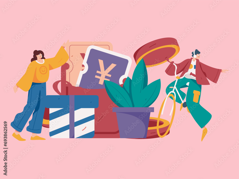 Fototapeta premium New Year red envelope promotion flat vector character concept illustration 