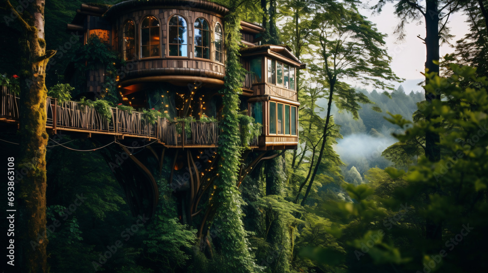 View of tree house in forest