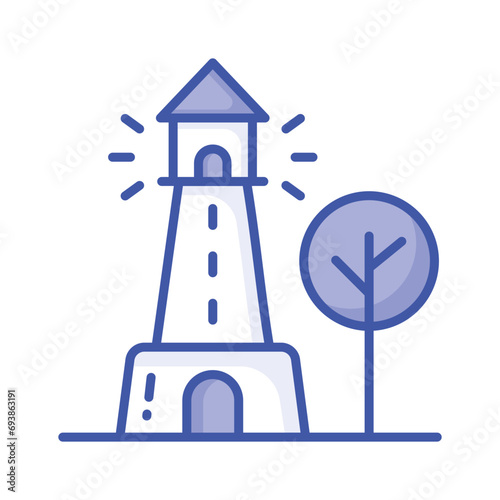 A tower containing a beacon light to warn or guide ships at sea, well designed icon of lighthouse