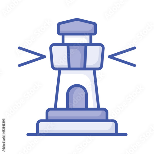 A tower containing a beacon light to warn or guide ships at sea, well designed icon of lighthouse