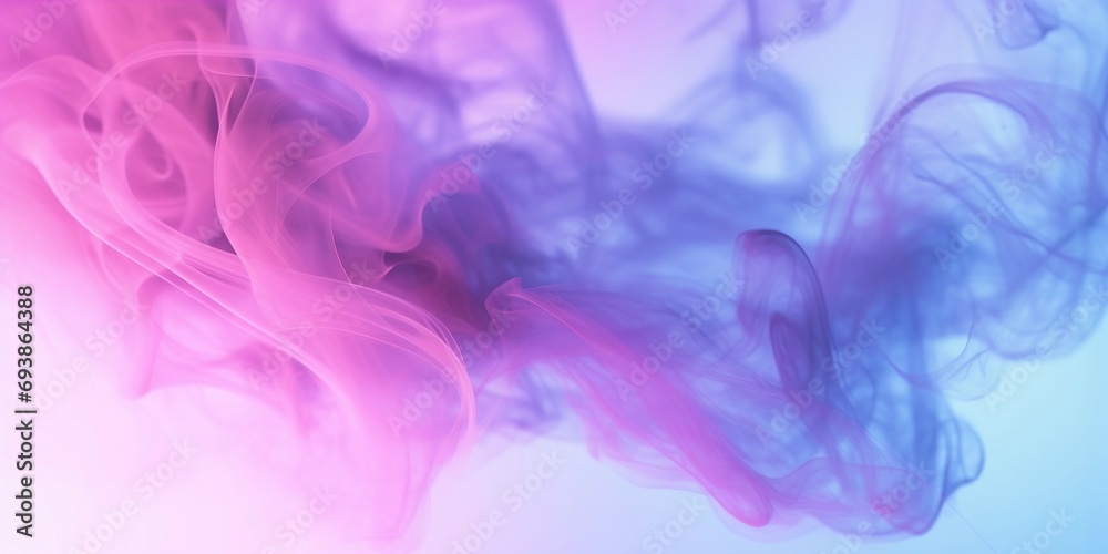 煙や水の中のインクの質感のカラフルな抽象横長背景。ピンクと紫の流動体