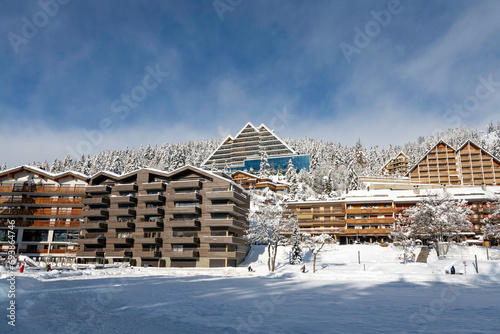 Crans Montana ski resort in winter in the Swiss Alps photo