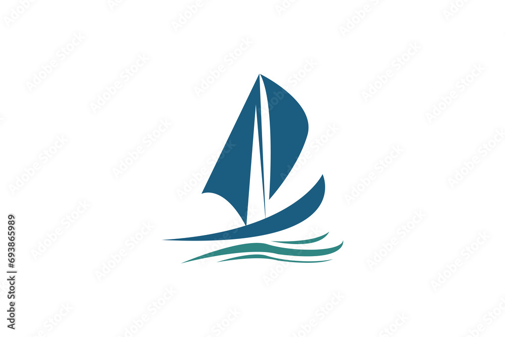 Simple Sailboat dhow ship line art logo design