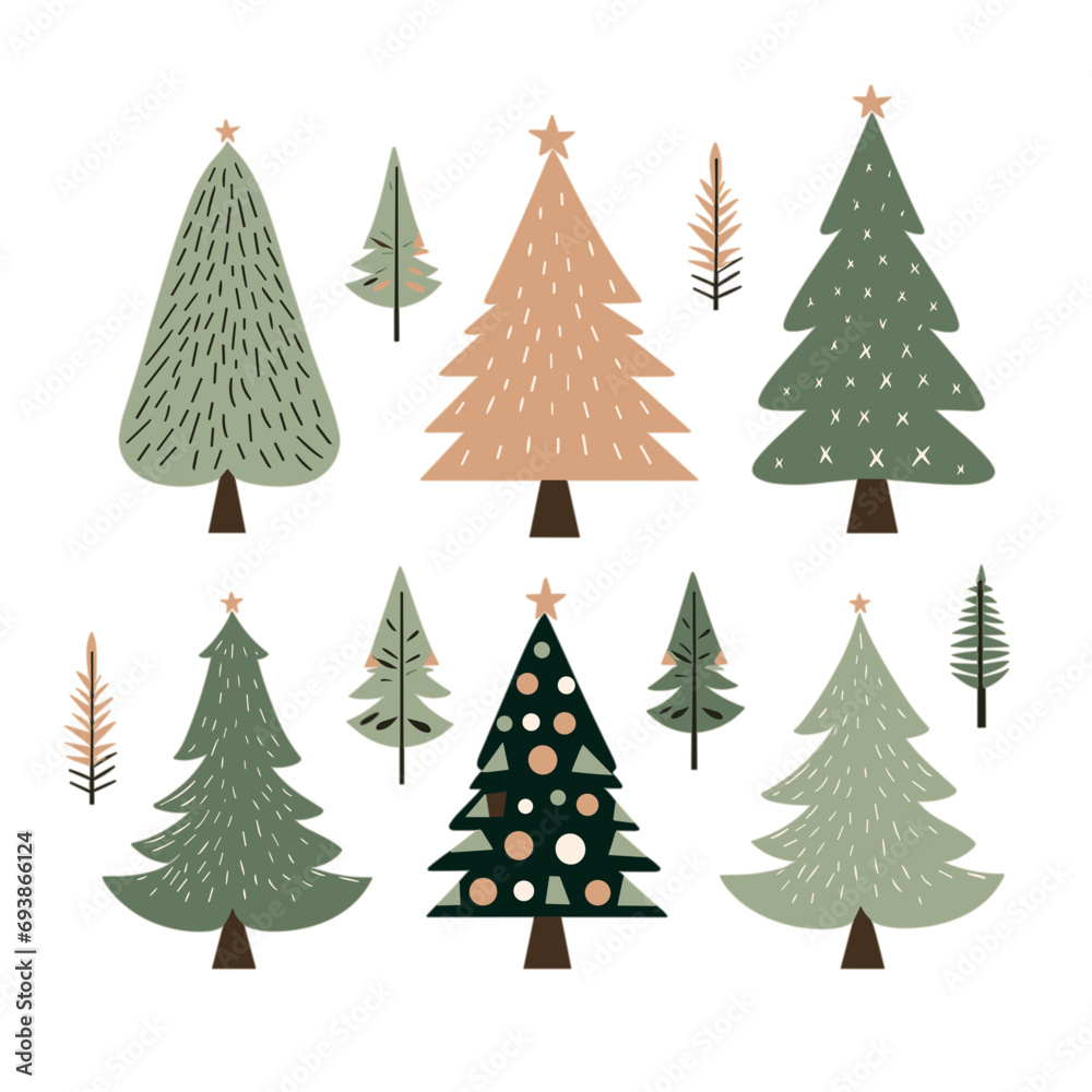 Christmas trees and normal trees Illustration - Free vector Nature pack 07