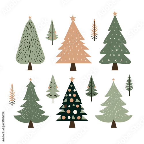 Christmas trees and normal trees Illustration - Free vector Nature pack 07 © sinjith