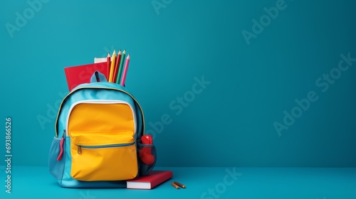 a backpack with school supplies on it