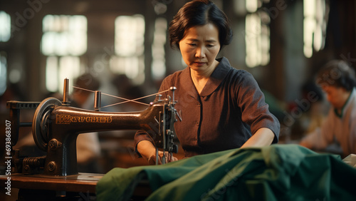 Crafting Fabric: A Middle-Aged Asian Seamstress at Work
