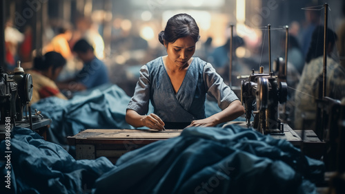 Crafting Fabric: A Middle-Aged Asian Seamstress at Work