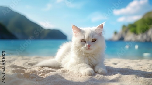 cute cat relaxing at beach © Divine123victory