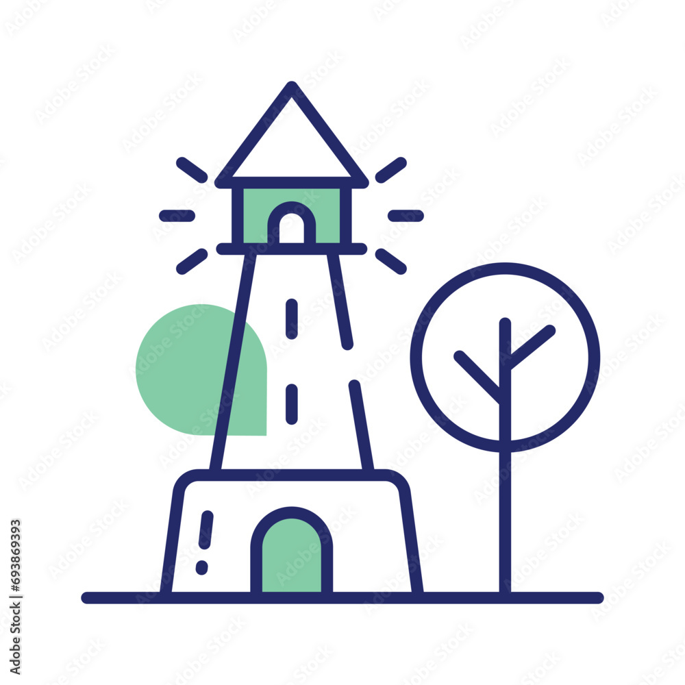 A tower containing a beacon light to warn or guide ships at sea, well designed icon of lighthouse A tower containing a beacon light to warn or guide ships at sea, well designed icon of lighthouse