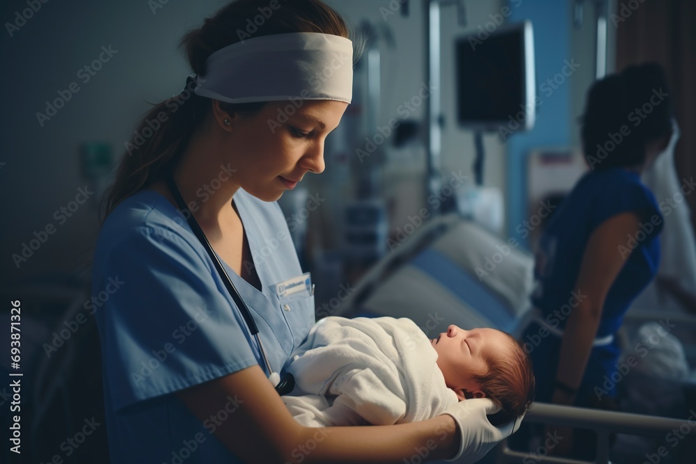 nurse caring for and protecting a newborn baby nurse caring for and protecting a newborn baby