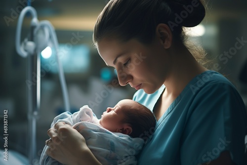 nurse caring for and protecting a newborn baby