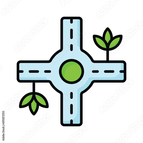 Traffic circle with four roads showing concept icon of road intersection, traffic roundabout vector