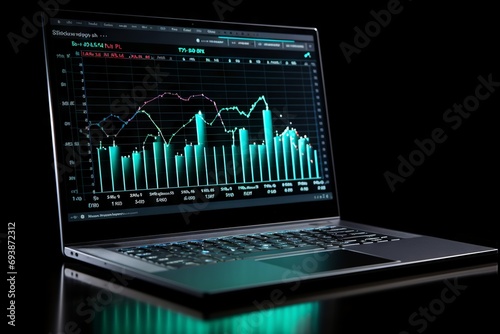 Business success concept: laptop displaying sales and profit growth chart