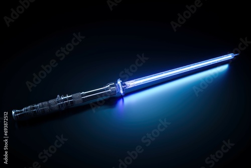 Blue lightsaber tool. Glowing bright weapon neon laser sword. Generate ai photo