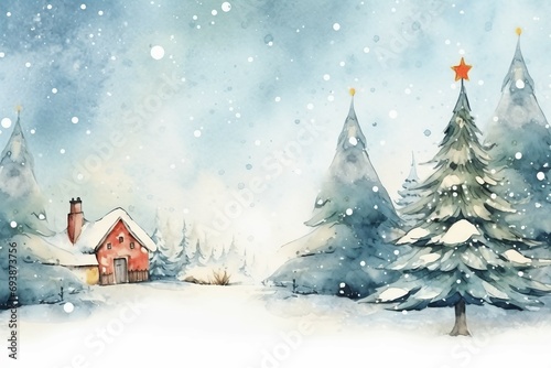 눈이 내리고, 트리가 있는 크리스마스 배경 © 3bro_D