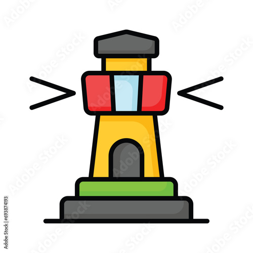 A tower containing a beacon light to warn or guide ships at sea, well designed icon of lighthouse