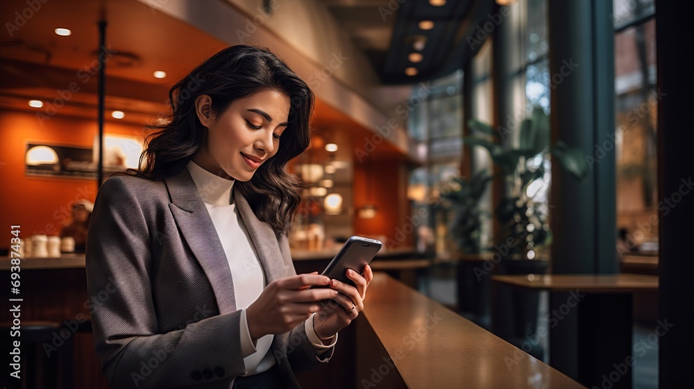 Woman using mobile banking app on smartphone to manage her finances Woman using mobile banking app on smartphone to manage her finances