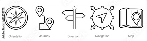 A set of 5 Adventure icons as orientation, journey, direction