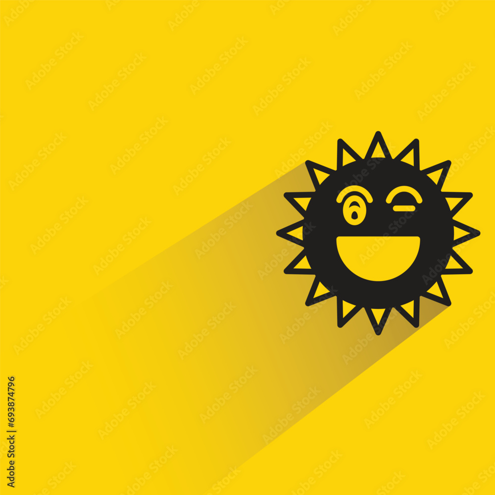 cute sun emoticon with shadow on yellow background