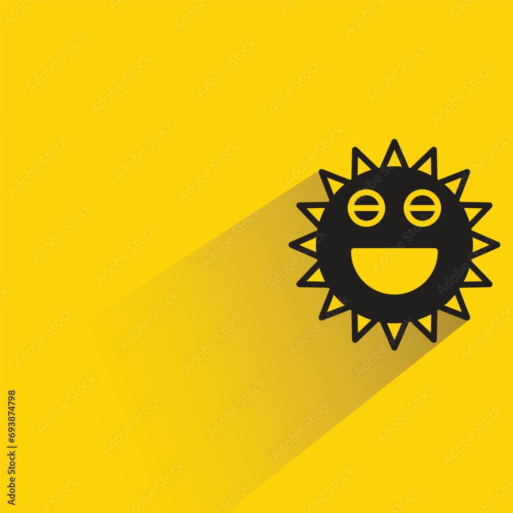 cute sun emoticon with shadow on yellow background cute sun emoticon with shadow on yellow background