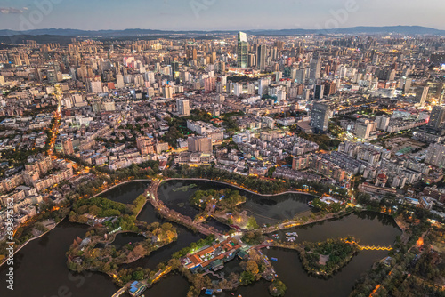 Aerial view of Green Lake park in Kunming, Yunnan capital - China