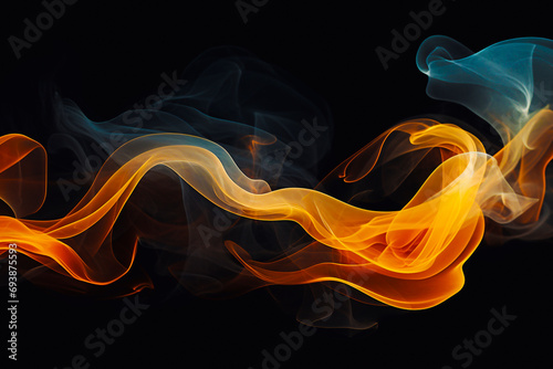 Abstract multicolored pattern. Movement of fire,air and smoke. Orange color smoke clouds.