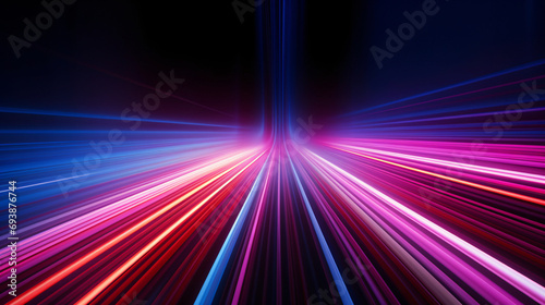 Abstract light fast motion blur background, futuristic technology glowing speed lines scene illustration