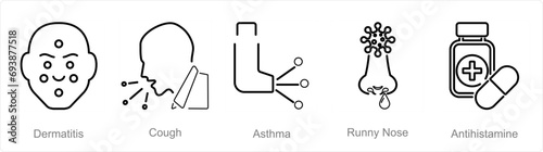 A set of 5 Allergy icons as dermatitis, cough, asthma photo
