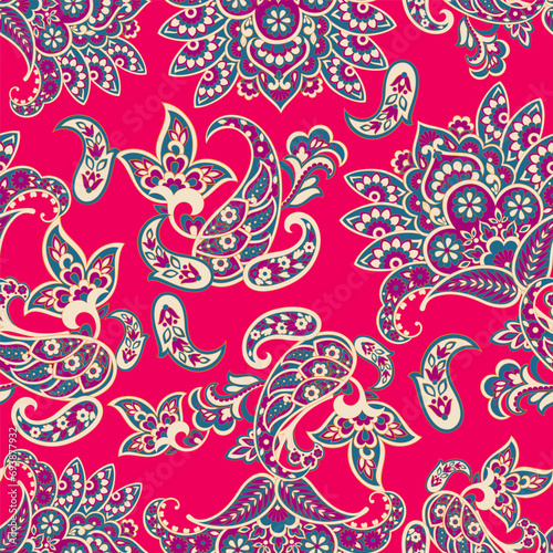 Paisley seamless floral vector pattern. Vintage background in batik style