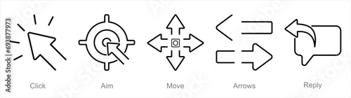 A set of 5 arrows icons as click, aim, move