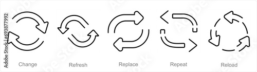 A set of 5 arrows icons as change, refresh, replace