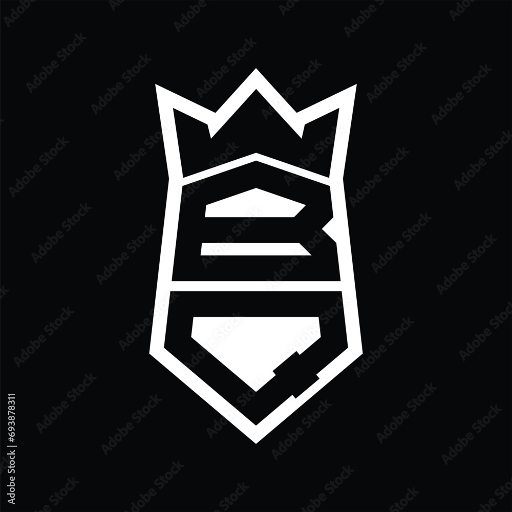 BQ Letter Logo monogram hexagon shield shape up and down with crown isolated style design BQ Letter Logo monogram hexagon shield shape up and down with crown isolated style design