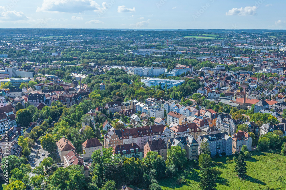 Augsburg im Luftbild, Blick über das Rugendasviertel zum Plärrer und auf die westliche Stadt