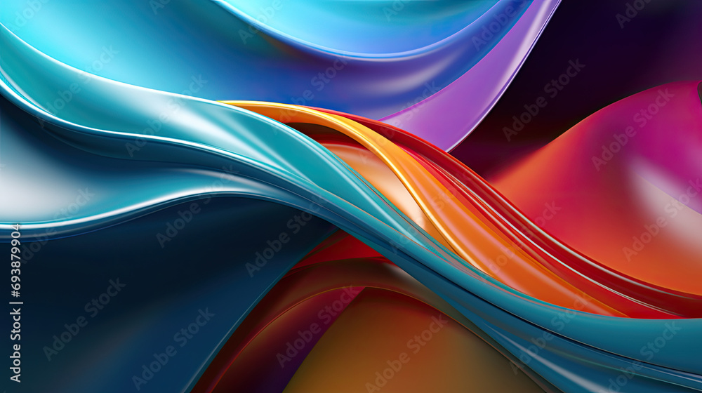 Fototapeta premium colorful glossy with dynamic effect abstract 3d background, futuristic design, 3D wavy geometric .Grainy iridescent holographic gradient background.